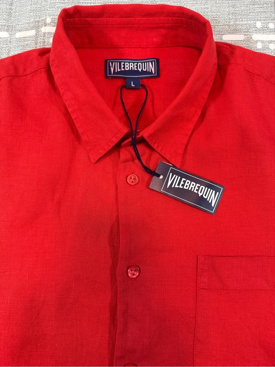 Vilebrequin Other - Vilebrequin Caroubis 100% Linen Long Sleeve Shirt L Coquelicot Poppy Red